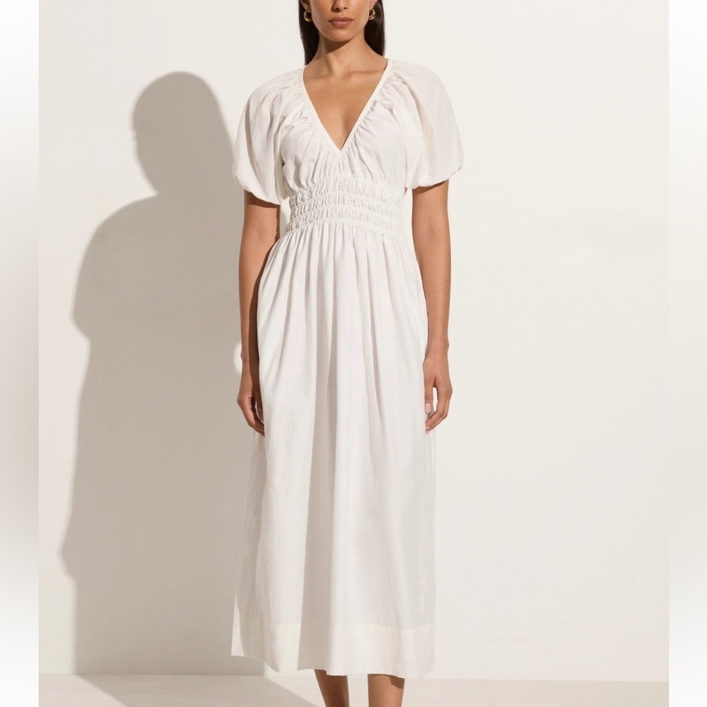 Faithfull the Brand Teatro Midi Dress in White Size US12 or AU 16/ XXL